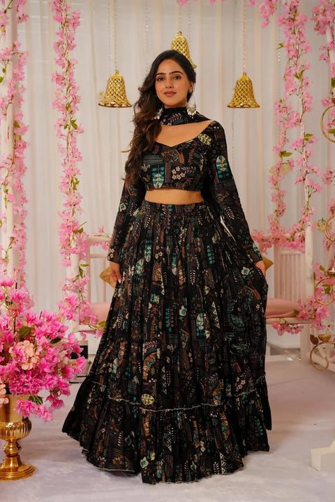 Heavy Airtex Chinon Crop Top Lehenga Set with Georgette Dupatta Clothsvilla Main image