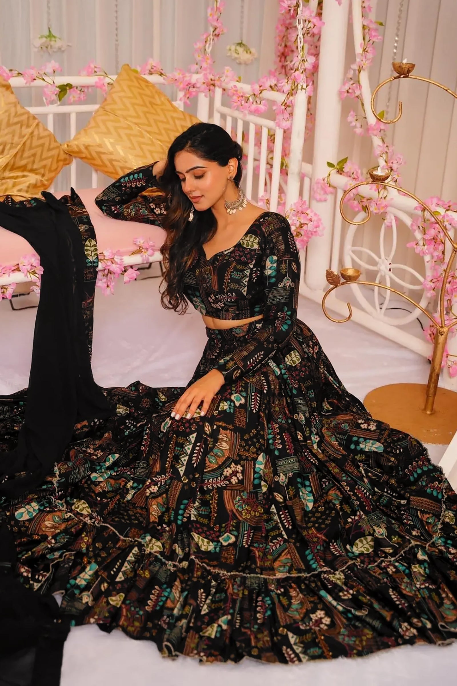 Heavy Airtex Chinon Crop Top Lehenga Set with Georgette Dupatta Clothsvilla