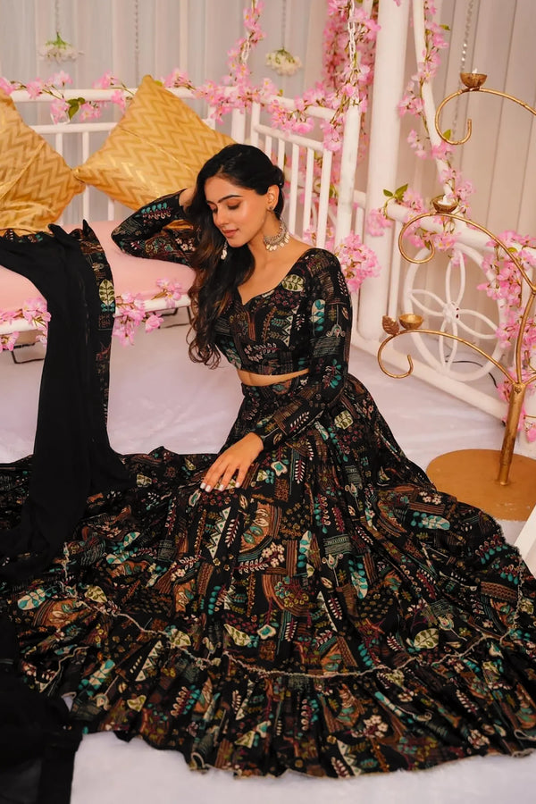 Heavy Airtex Chinon Crop Top Lehenga Set with Georgette Dupatta Clothsvilla