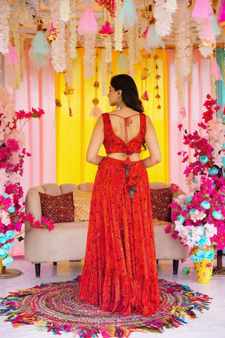 Heavy Airtex Chinon Crop Top Lehenga Set with Georgette Dupatta Clothsvilla