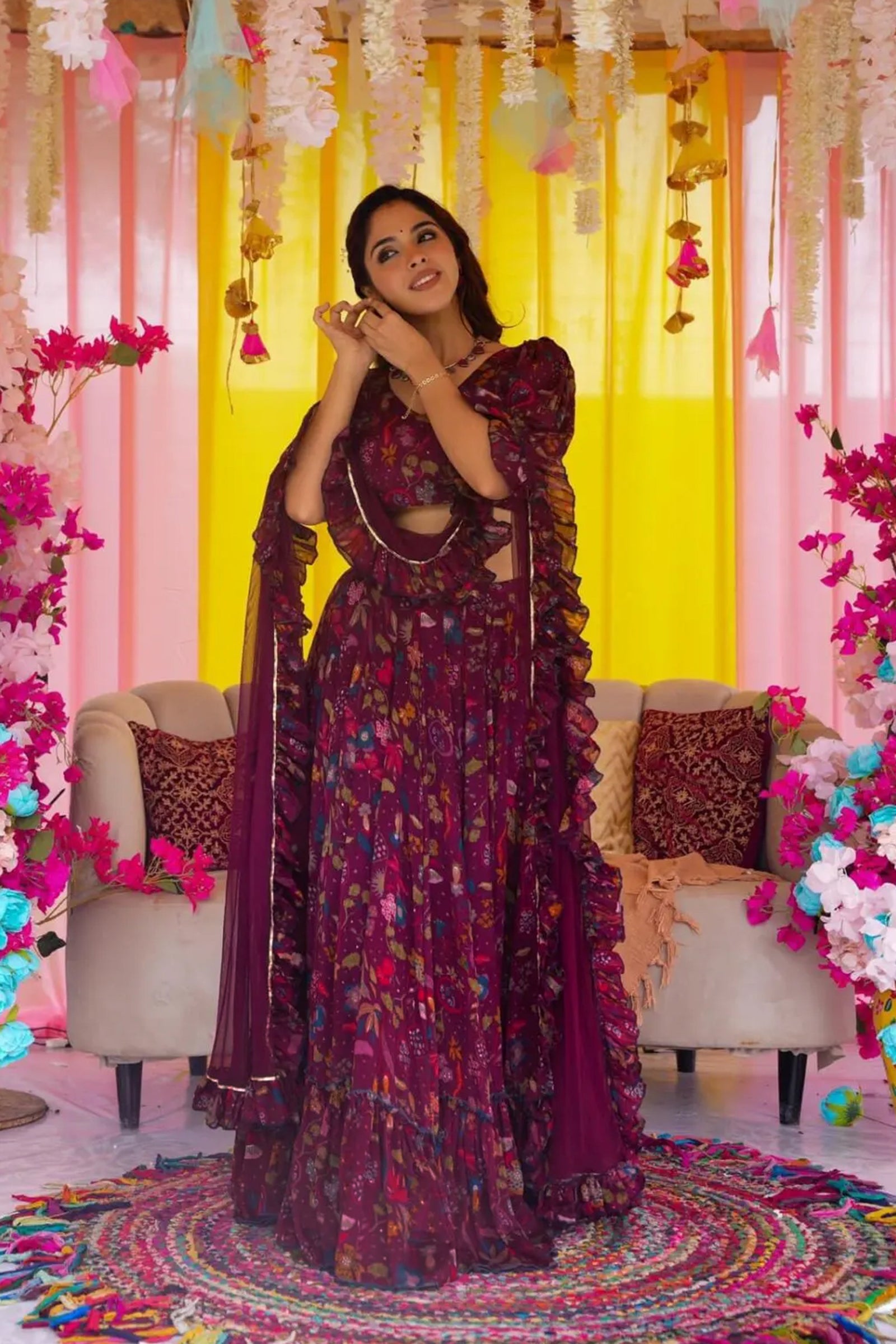Heavy Airtex Chinon Crop Top Lehenga Set with Georgette Dupatta Clothsvilla