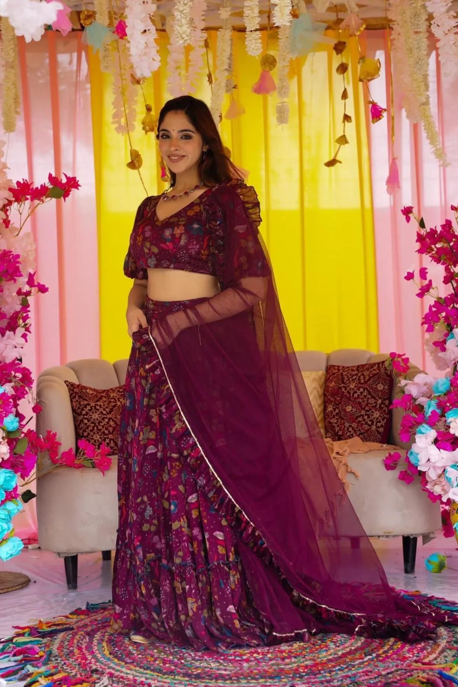 Heavy Airtex Chinon Crop Top Lehenga Set with Georgette Dupatta Clothsvilla