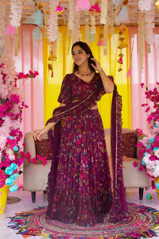 Heavy Airtex Chinon Crop Top Lehenga Set with Georgette Dupatta Clothsvilla