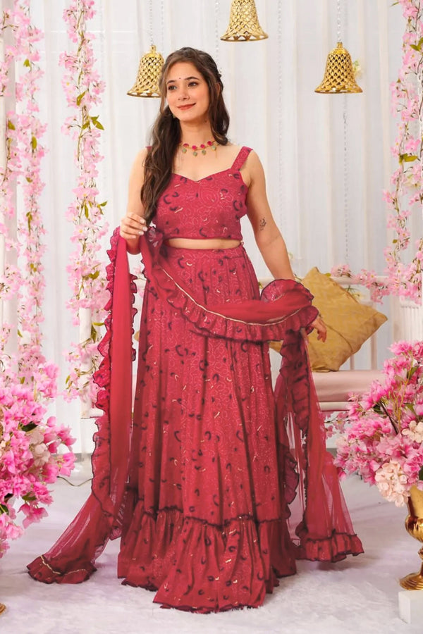 Heavy Airtex Chinon Crop Top Lehenga Set with Georgette Dupatta Clothsvilla