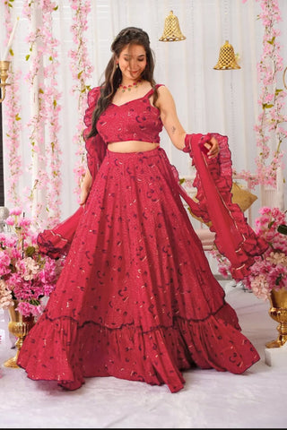 Heavy Airtex Chinon Crop Top Lehenga Set with Georgette Dupatta Clothsvilla