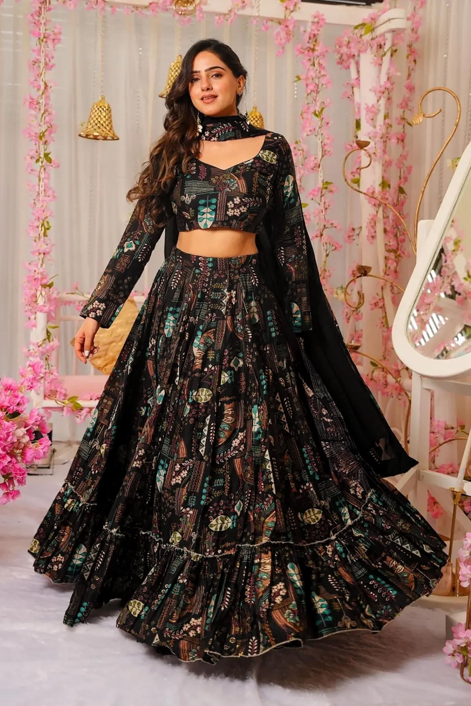 Heavy Airtex Chinon Crop Top Lehenga Set with Georgette Dupatta Clothsvilla