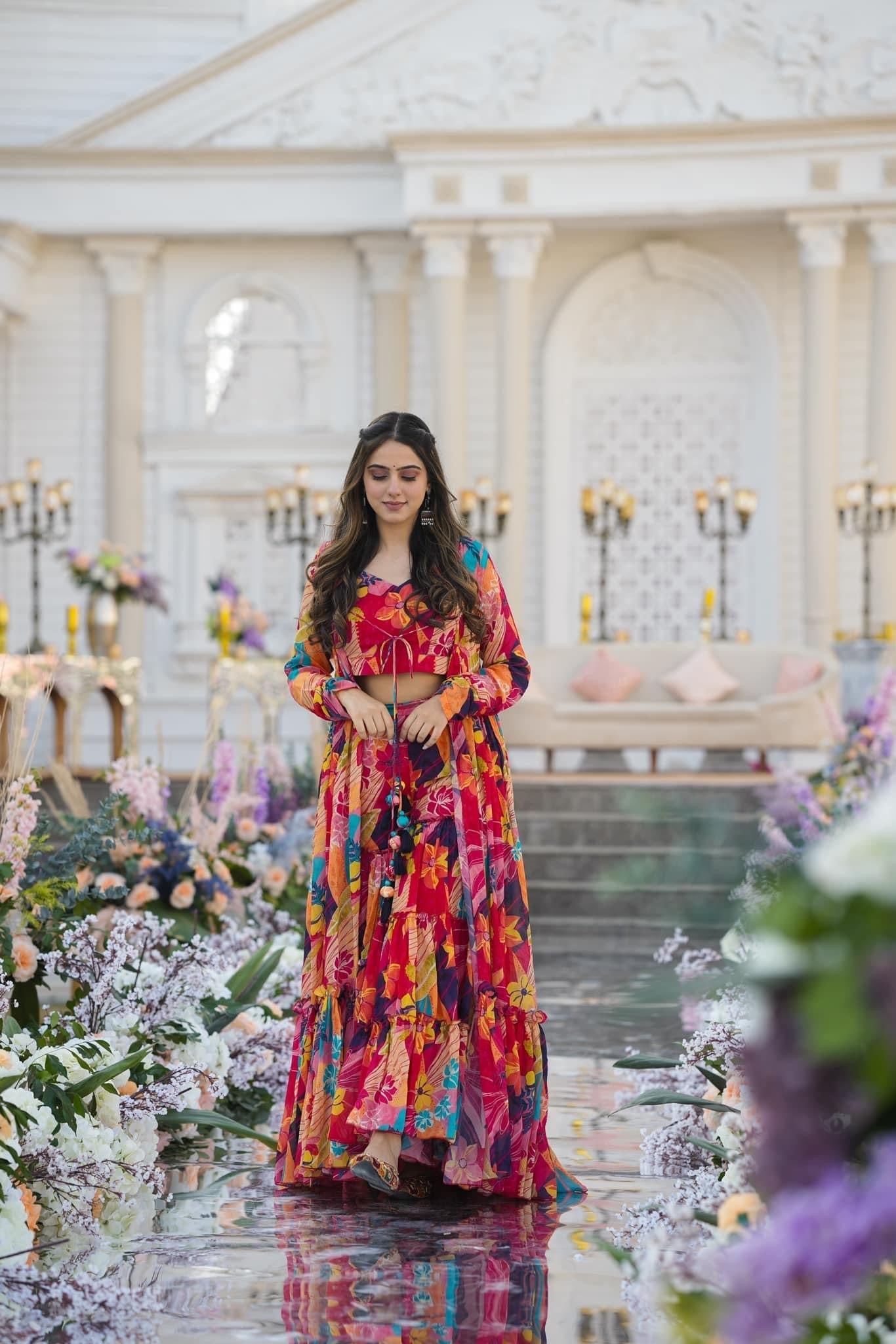 Heavy Airtex Chinon Digital Print Sharara Suit with Long Shrug Clothsvilla