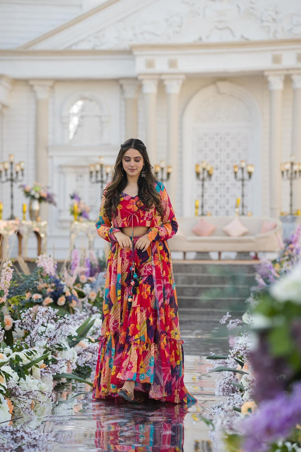 Heavy Airtex Chinon Digital Print Sharara Suit with Long Shrug Clothsvilla