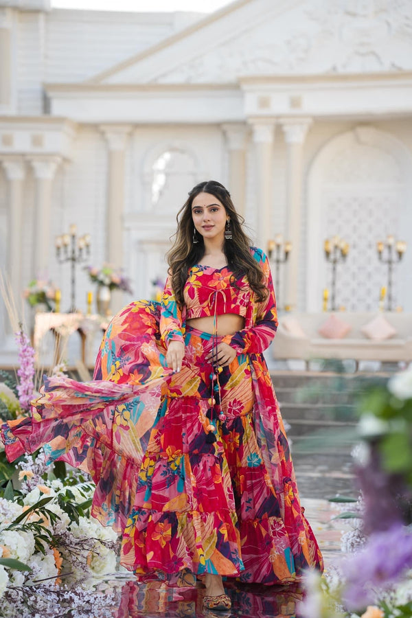 Heavy Airtex Chinon Digital Print Sharara Suit with Long Shrug Clothsvilla