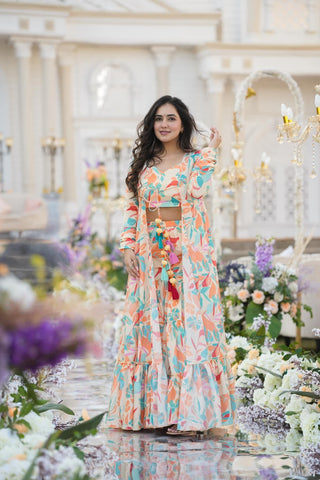 Heavy Airtex Chinon Digital Print Sharara Suit with Long Shrug Clothsvilla