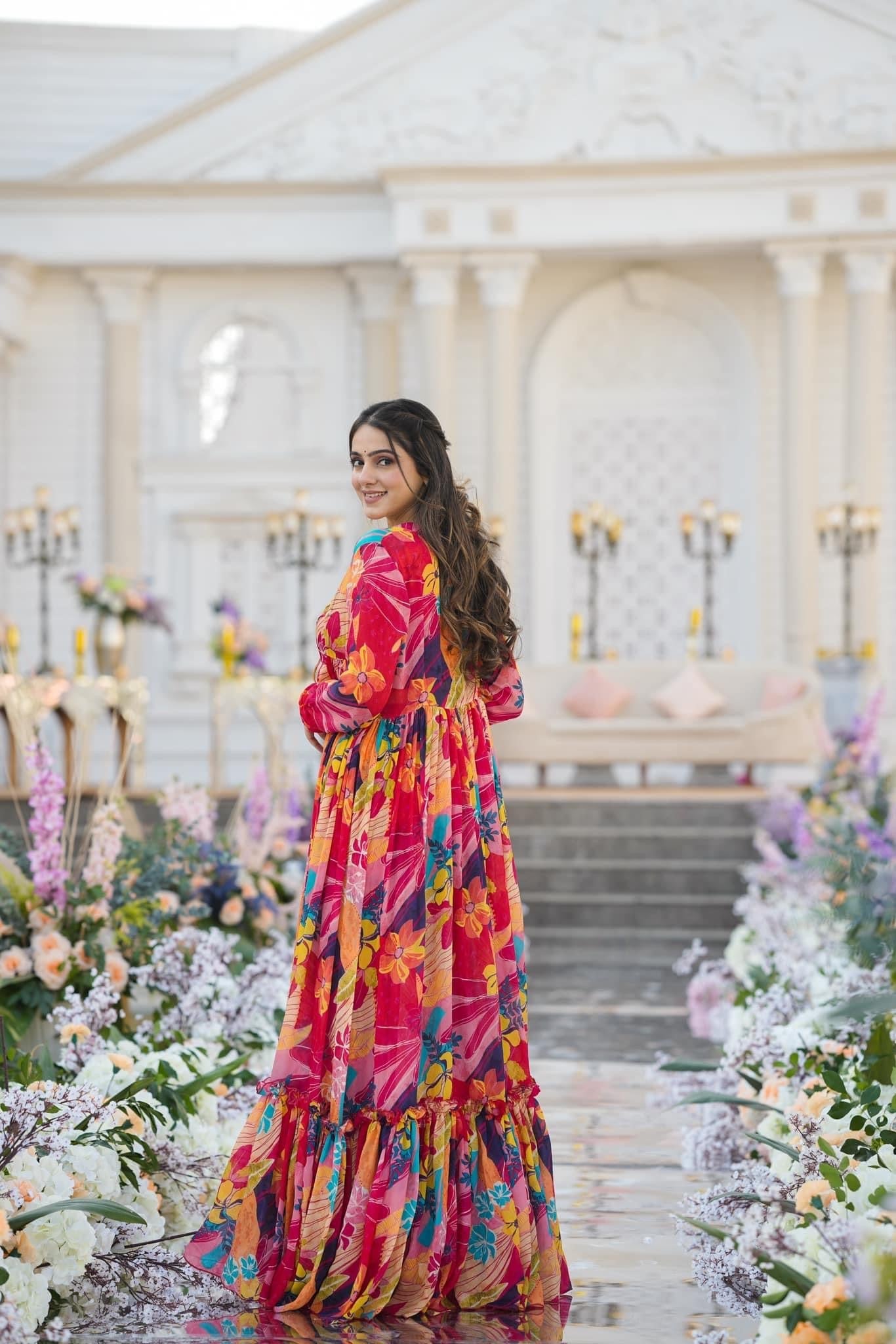 Heavy Airtex Chinon Digital Print Sharara Suit with Long Shrug Clothsvilla