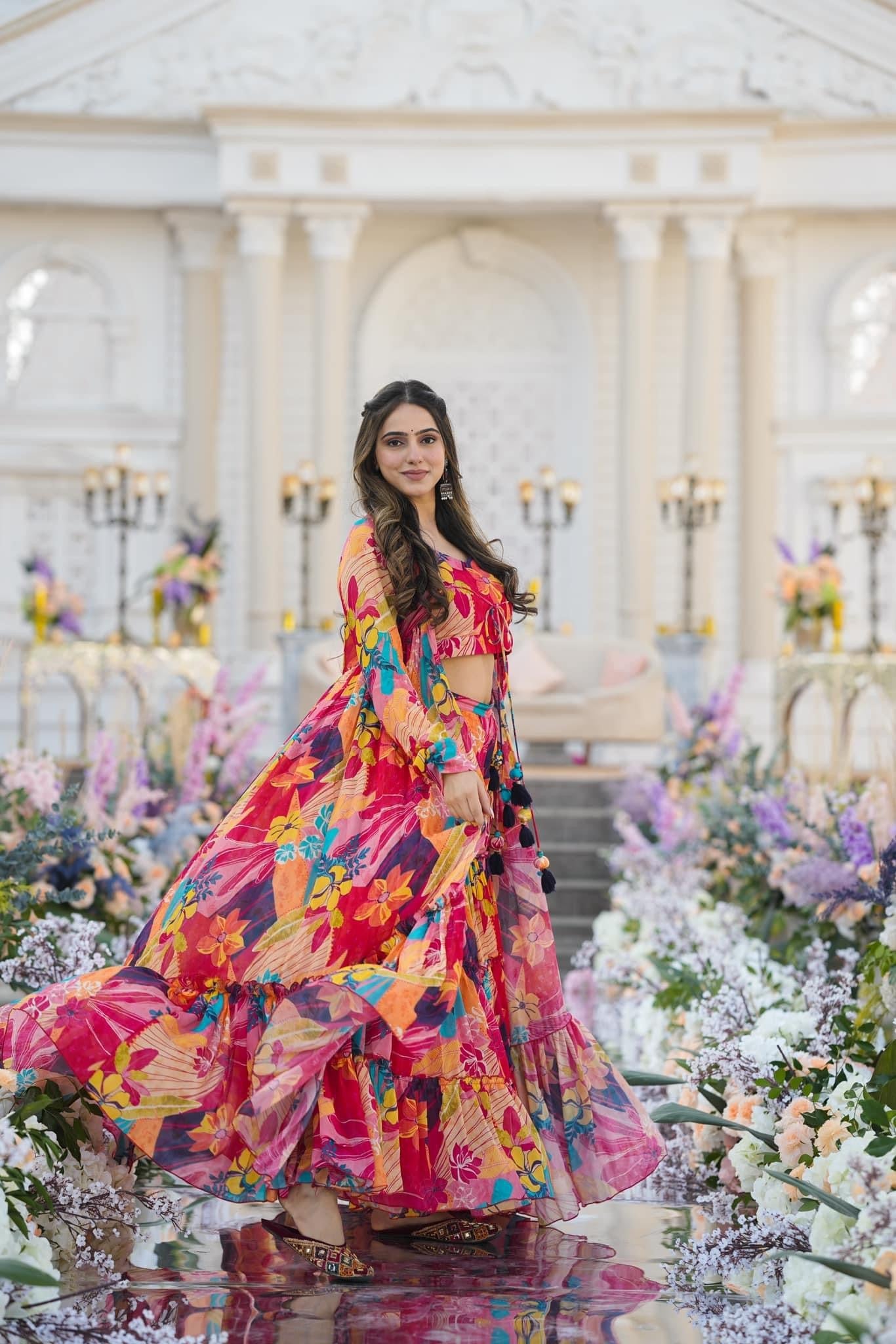 Heavy Airtex Chinon Digital Print Sharara Suit with Long Shrug Clothsvilla