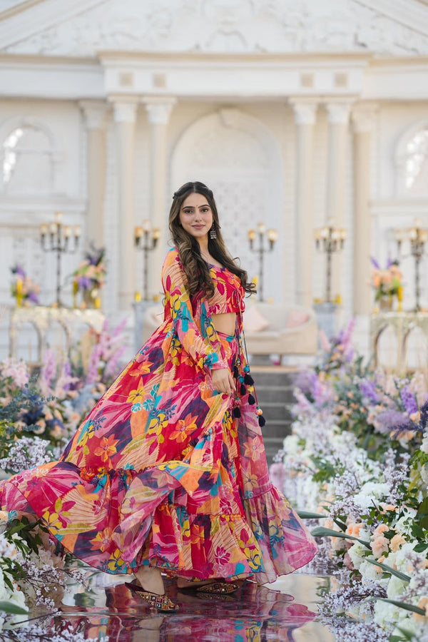 Heavy Airtex Chinon Digital Print Sharara Suit with Long Shrug Clothsvilla