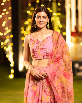 Heavy Airtex Chinon Digital Print Tiered Lehenga Choli Collection Clothsvilla