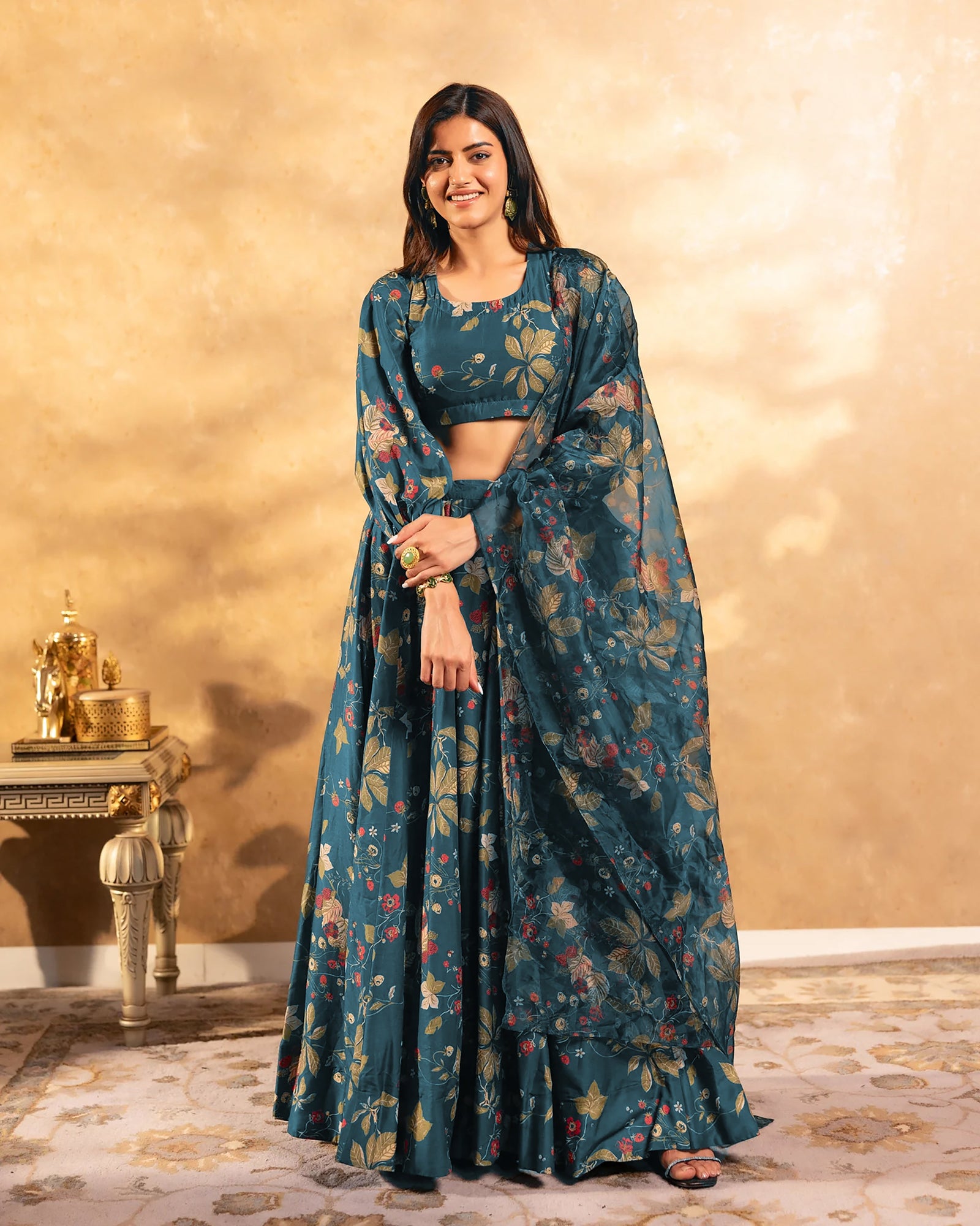 Heavy Airtex Chinon Digital Print Tiered Lehenga Choli Collection Clothsvilla