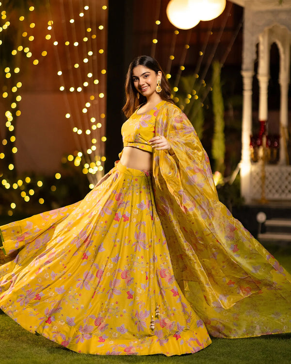 Heavy Airtex Chinon Digital Print Tiered Lehenga Choli Collection Clothsvilla