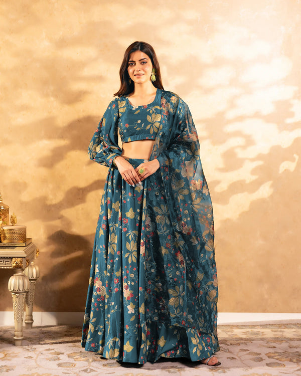 Heavy Airtex Chinon Digital Print Tiered Lehenga Choli Collection Clothsvilla