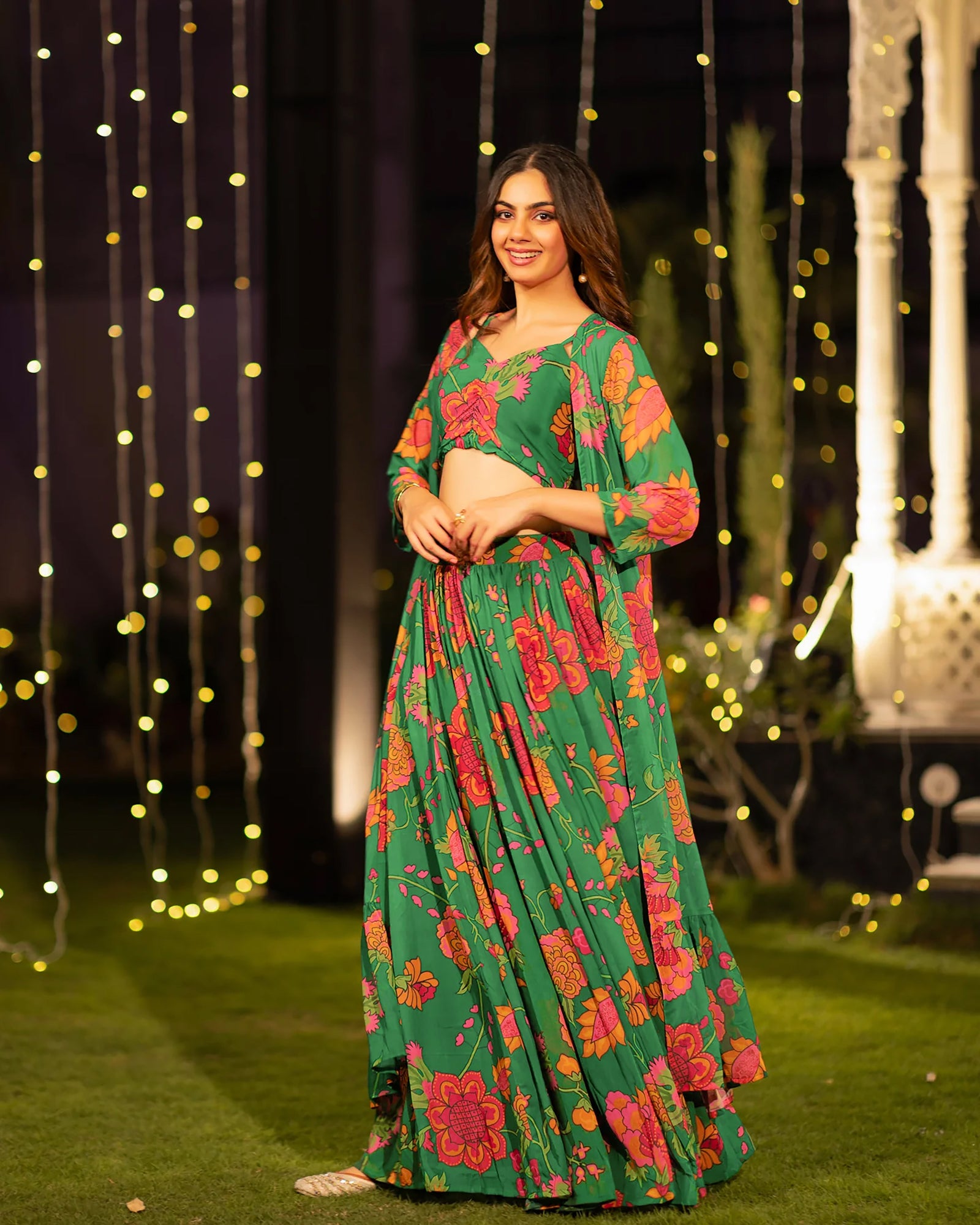 Heavy Airtex Chinon Digital Print Tiered Lehenga Choli Collection Clothsvilla