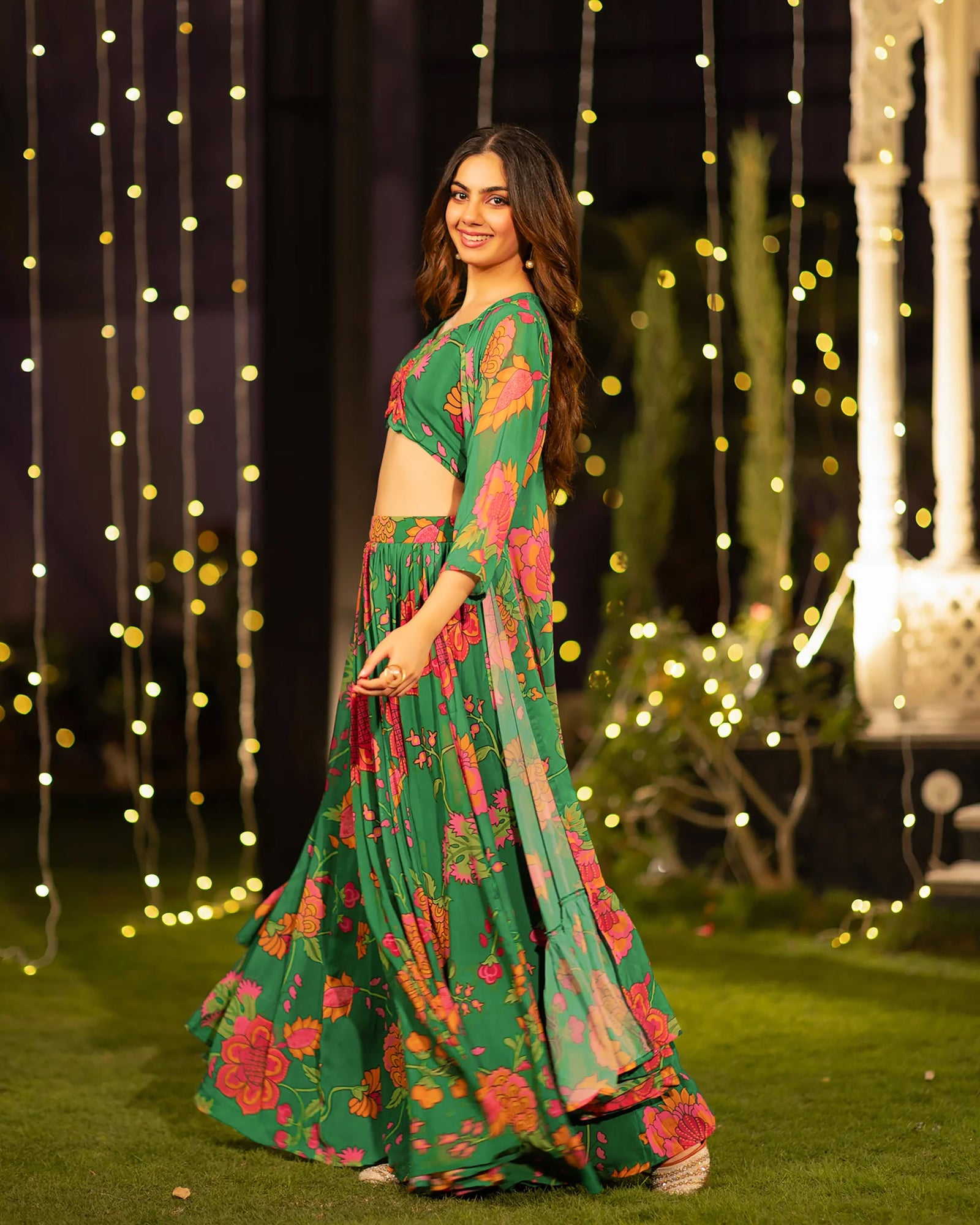 Heavy Airtex Chinon Digital Print Tiered Lehenga Choli Collection Clothsvilla