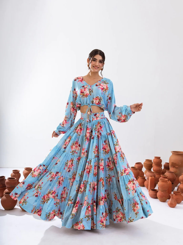 Heavy Airtex Chinon Printed Crop Top Lehenga Set Clothsvilla