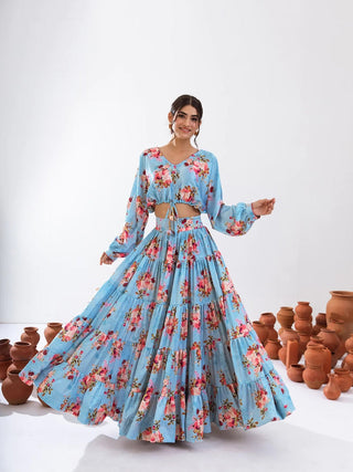 Heavy Airtex Chinon Printed Crop Top Lehenga Set Clothsvilla