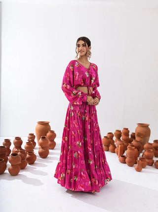 Heavy Airtex Chinon Printed Crop Top Lehenga Set Clothsvilla