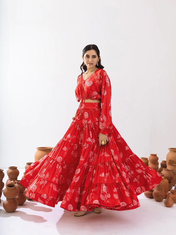 Heavy Airtex Chinon Printed Crop Top Lehenga Set Clothsvilla
