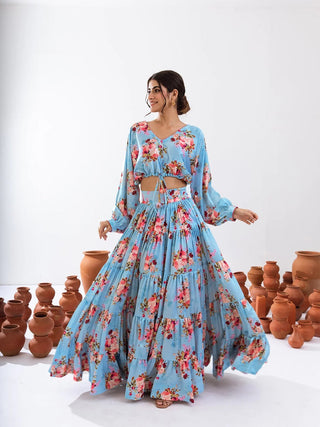 Heavy Airtex Chinon Printed Crop Top Lehenga Set Clothsvilla