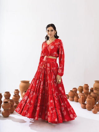 Heavy Airtex Chinon Printed Crop Top Lehenga Set Clothsvilla