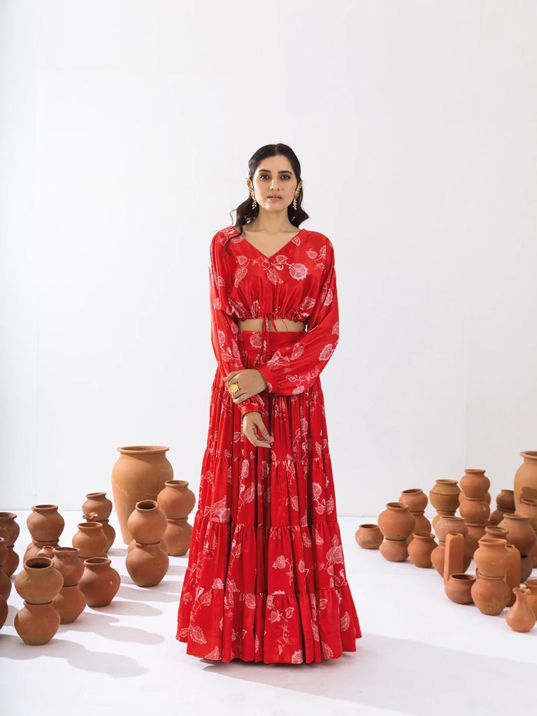Heavy Airtex Chinon Printed Crop Top Lehenga Set Clothsvilla