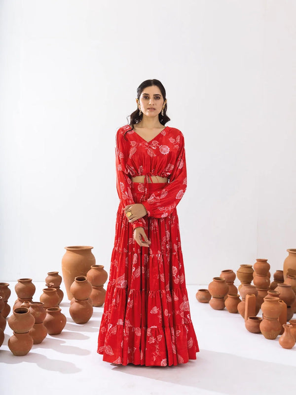 Heavy Airtex Chinon Printed Crop Top Lehenga Set Clothsvilla