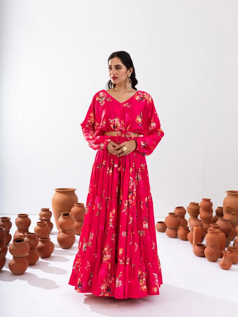Heavy Airtex Chinon Printed Crop Top Lehenga Set Clothsvilla