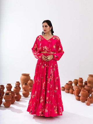 Heavy Airtex Chinon Printed Crop Top Lehenga Set Clothsvilla
