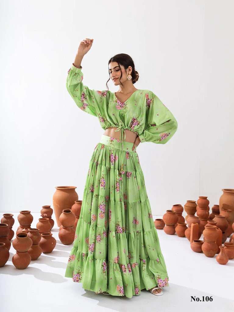 Heavy Airtex Chinon Printed Crop Top Lehenga Set Clothsvilla