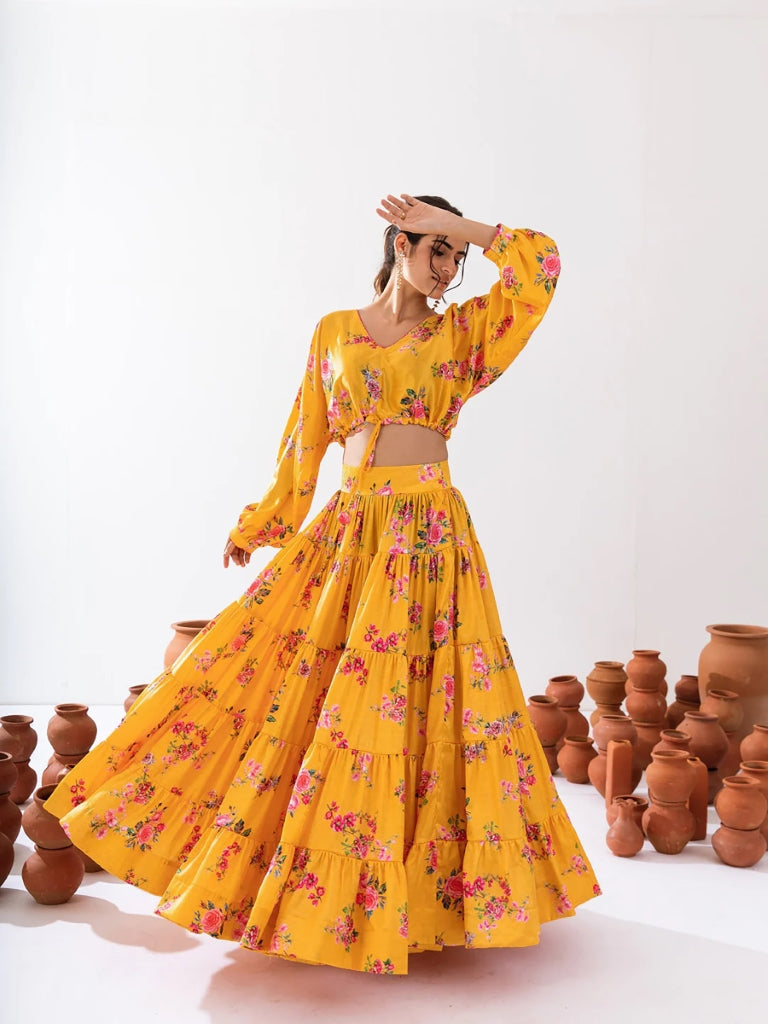 Heavy Airtex Chinon Printed Crop Top Lehenga Set Clothsvilla