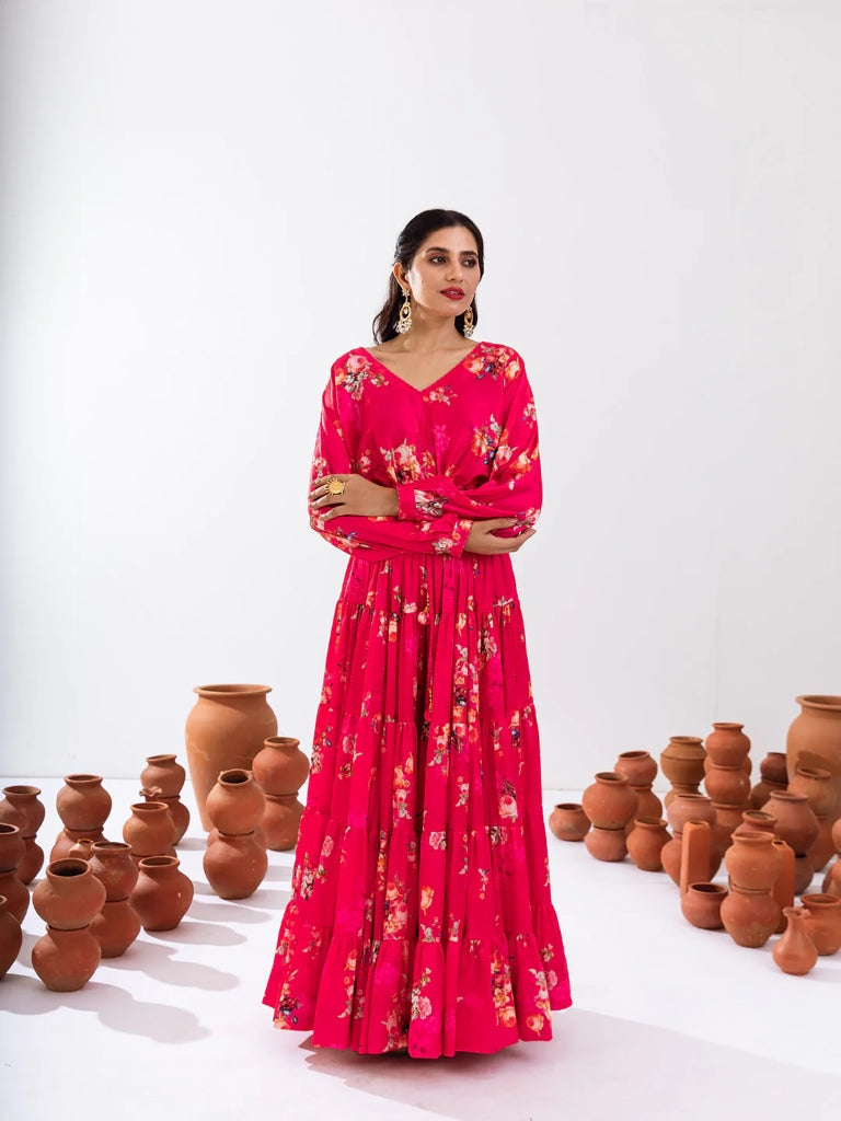 Heavy Airtex Chinon Printed Crop Top Lehenga Set Clothsvilla