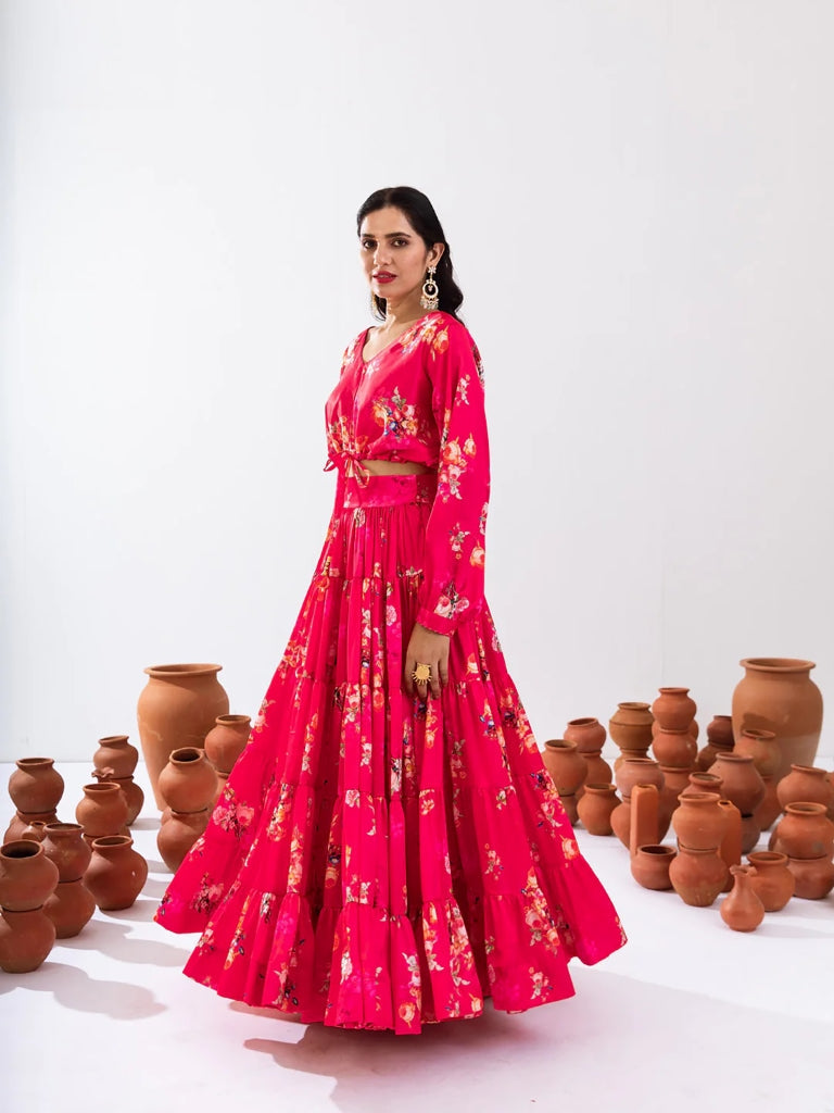 Heavy Airtex Chinon Printed Crop Top Lehenga Set Clothsvilla