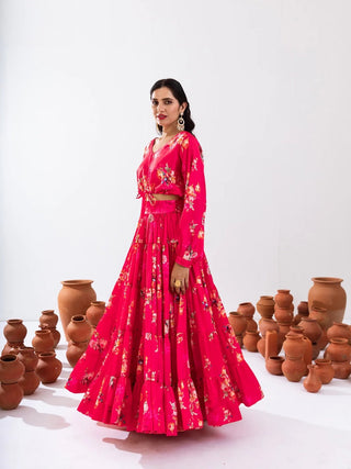 Heavy Airtex Chinon Printed Crop Top Lehenga Set Clothsvilla