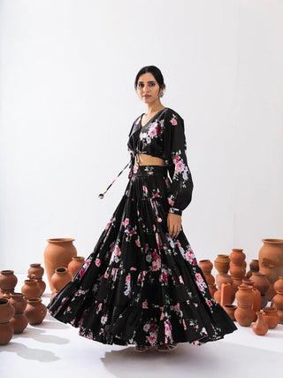 Heavy Airtex Chinon Printed Crop Top Lehenga Set Clothsvilla