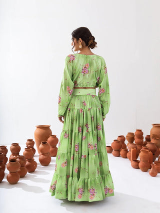 Heavy Airtex Chinon Printed Crop Top Lehenga Set Clothsvilla