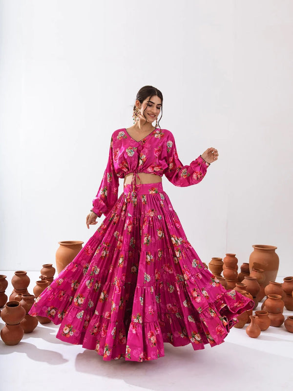 Heavy Airtex Chinon Printed Crop Top Lehenga Set Clothsvilla