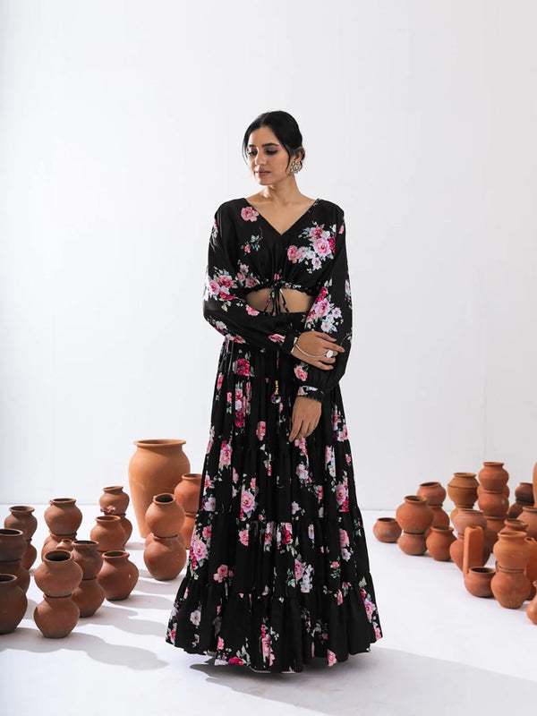 Heavy Airtex Chinon Printed Crop Top Lehenga Set Clothsvilla