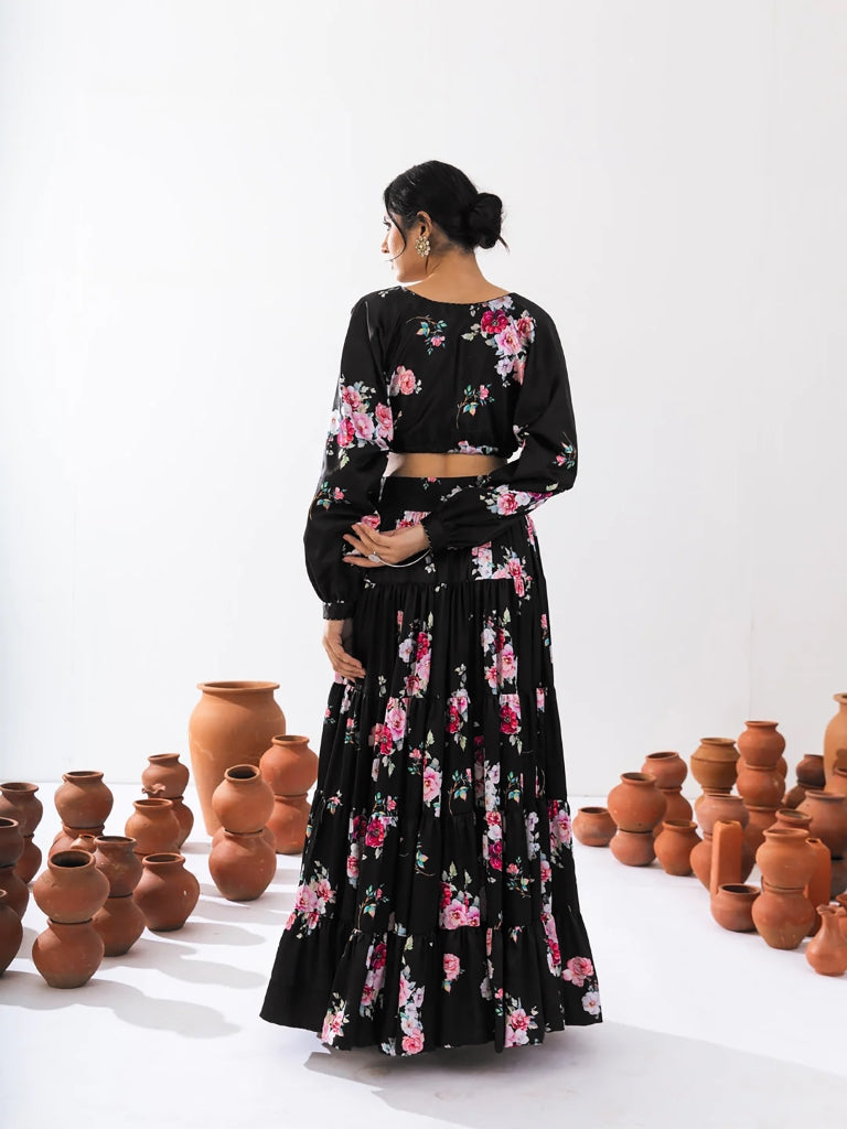 Heavy Airtex Chinon Printed Crop Top Lehenga Set Clothsvilla