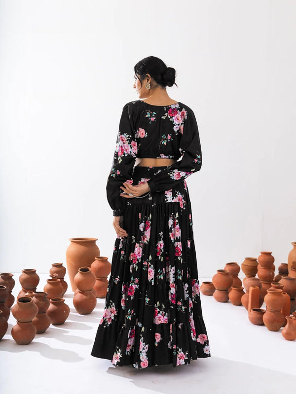 Heavy Airtex Chinon Printed Crop Top Lehenga Set Clothsvilla