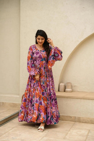 Heavy Chinon and Georgette Digital Print Anarkali Gown Clothsvilla
