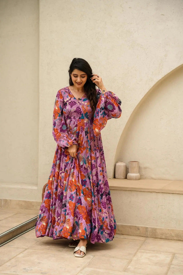 Heavy Chinon and Georgette Digital Print Anarkali Gown Clothsvilla