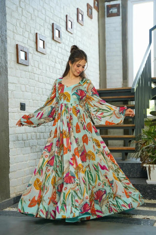 Heavy Chinon and Georgette Digital Print Anarkali Gown Clothsvilla