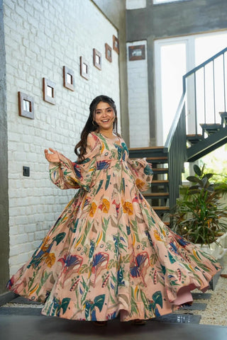 Heavy Chinon and Georgette Digital Print Anarkali Gown Clothsvilla