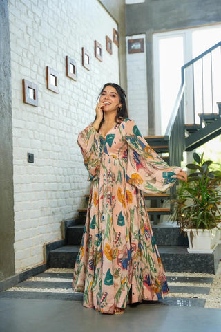 Heavy Chinon and Georgette Digital Print Anarkali Gown Clothsvilla