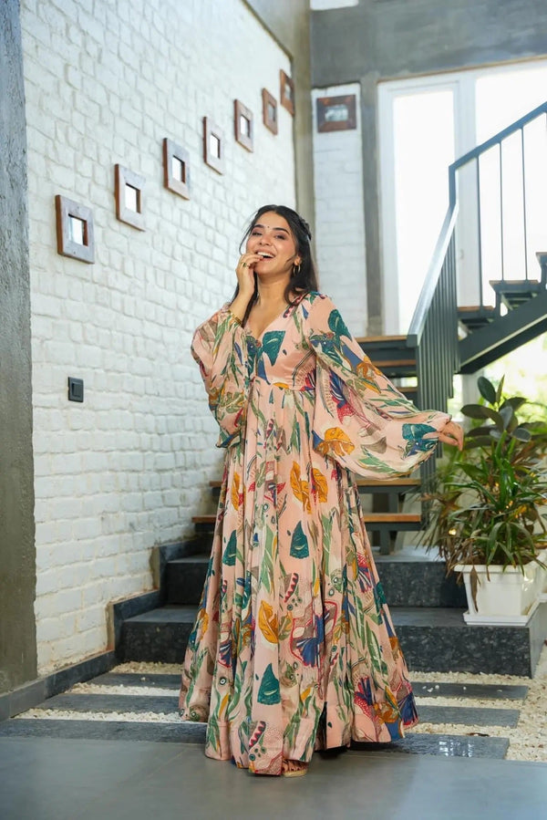 Heavy Chinon and Georgette Digital Print Anarkali Gown Clothsvilla